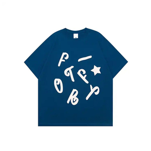 เสื้อยืดสตรีทแวร์พิมพ์ลายพัฟฟ์สำหรับผู้ชาย ผลิตตามสั่งจากโรงงาน OEM ผ้าฝ้ายทรงโอเวอร์ไซส์ ดีไซน์โลโก้ 3 มิติแบบนูน - Product Image 2