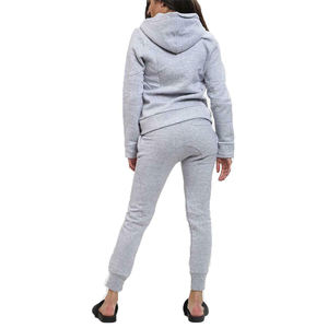 Women Grey Hooded Tracksuit Set Solid Color Casual Full Sleeve <b>Pants</b> With Side Pockets Elastic Waist Autumn Wear - Product Image 5