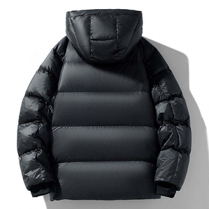 Veste matelassée à capuche noire pour homme, en polyester épais, coupe décontractée, coupe-vent, fermeture éclair, couleur unie, manches longues - Product Image 4