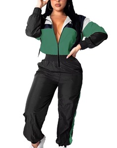 Ensemble de survêtement sportif color block pour homme – Vêtements d'extérieur automne – Respirant en polyester tricoté – Noir, vert, blanc - Product Image 2