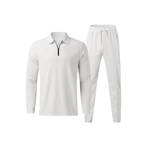 Men's <b>White</b> Half-Zip <b>Long</b> <b>Sleeve</b> <b>Top</b> With Drawstring Pants Casual Tracksuit Set Lightweight Polyester Spring Wear Regular Fit - Product Image 1
