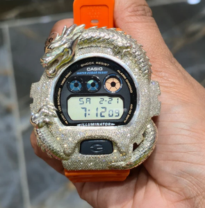 Montre de sport numérique de luxe, design dragon, bracelet en acier inoxydable orange, 42 mm, étanche 3 BAR, GPS, alarme, affichage analogique, unisexe - Product Image 1