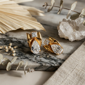 ต่างหูทองคำ 14KT สีเหลือง ประดับเพชรทรงลูกแพร์ 1.00 กะรัต และเพชรทรงปรินเซสคัท 0.35 กะรัต เพาะเลี้ยงในห้องปฏิบัติการ สำหรับผู้หญิง เครื่องประดับคุณภาพสูง รับผลิตแบบ OEM ODM - Product Image 6
