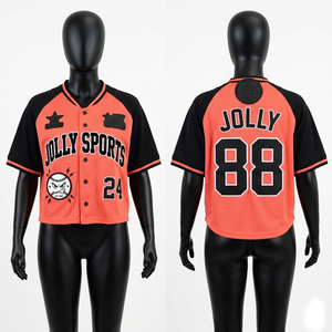 Camiseta de Béisbol para Mujer, 180 GSM, Malla de Poliéster Negra, Paneles Raglán, Botones, Logotipo Personalizado en Tela Tackle Twill, Camiseta de Béisbol de Algodón para Mujer - Product Image 1