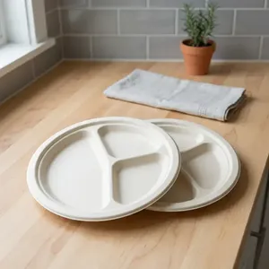 Modern 9 Inch <b>Pulp</b> Moulded Half Plate Eco Friendly Compostable Water Resistant Disposable Plate for Home Restaurant and Event - Product Image 5