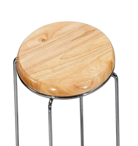 Tabouret en acier inoxydable avec assise en bois massif, structure métallique moderne, pour bar, comptoir de cuisine, mobilier de salle à manger - Product Image 3