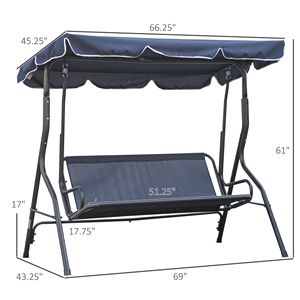 Dondolo da Veranda con Tettuccio a Motivo a Righe, Telaio in Metallo Imbottito Confortevole per Uso in Giardino e Patio - Product Image 3