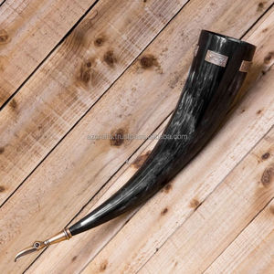 Best Quality Viking Drinking Horn Leather Stand Carved Genuine Horn Eco-Friendly Food Safe Stylish Animal Design <b>Art</b> Collectible - Product Image 5