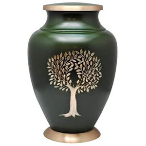 <b>Large</b> Green Tree of Life Metal Cremation Urn for Human Ashes Adult - Funeral Memorial Decorative Brass Urns for Burial Casket - Product Image 1