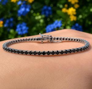 BU <b>GEMS</b> 925 Silver Tennis <b>Bracelet</b> Black Moissanite Cut Bezel Setting Toggle Closure Women's Classic Gift Third Party Certified - Product Image 1