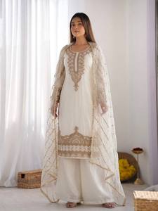 Designer Party Wear Fendy Silk Sharara <b>Set</b> with Embroidered Sequence Dupatta - Product Image 1