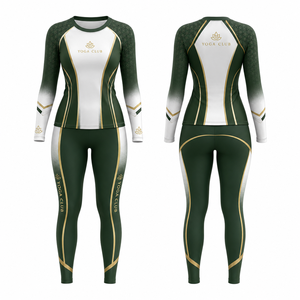 Conjunto de yoga de 2 piezas para mujer, cuello redondo, manga larga, bloques de color, largo completo, cintura media, malla con tirantes no convertibles - Product Image 1