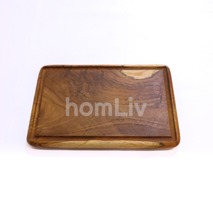 Planche à découper en bois de teck naturel massif avec rainure pour les jus, durable, faite à la main, décorative, pour la viande, le poisson et les fruits - Product Image 2