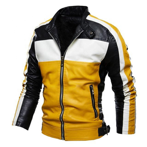 Chaqueta de Cuero para Hombre, Diseño Clásico, Estilo Motero, con Cierre, Bloques de Color, para Motociclismo - Product Image 2