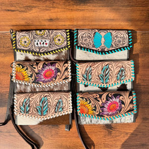 คลัทช์แกะสลักมือดีไซน์สวยกระเป๋าเงินหนังวัวสีเทอร์ควอยซ์ดีไซน์สวย - Product Image 3