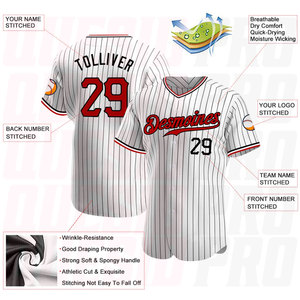 Maillots de baseball d'équipe pas chers pour fournisseurs – Maillot de baseball authentique sans limite de taille, blanc, noir, rayé, rouge-noir - Product Image 3