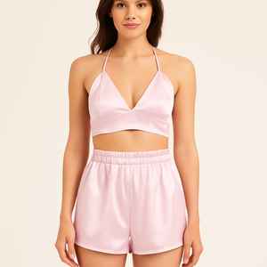 Conjunto de Lencería Elegante y Sexy para Mujer, Tres Piezas, Camisón de Satén con Sujetador y Braguita - Product Image 1