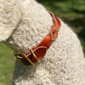 Handmade Leather <b>Braided</b> Dogs pet Collars with metal buckle for secure dog walking and training activities in low price - Product Image 4
