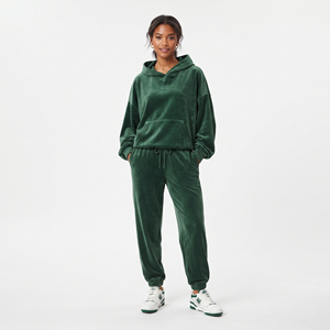 Survêtement en velours pour femme, coupe ample et décontractée, manches longues, 100 % coton molletonné, cordon de serrage, taille mi-haute, idéal pour l'hiver - Product Image 1