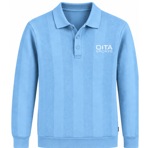 Polo de Punto de Manga Larga para Hombre, Color Azul Cielo, con Patrón de Rayas Texturizadas, Cuello y Dobladillo Acanalados, Estilo Casual Elegante, Premium - Product Image 1
