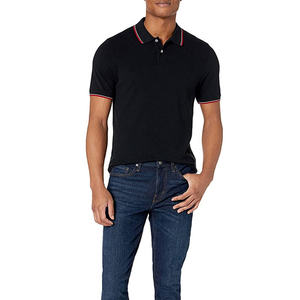 Polo en piqué noir à manches courtes pour homme, en coton, coupe classique, anti-plis, avec boutons, couleur unie, en tissu tricoté - Product Image 4