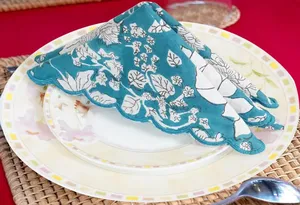 Servilletas Bordadas Desechables Ecológicas Hechas a Mano 100% Algodón con Estampado de Bloques para Decoración de Mesa de Bodas y Fiestas al por Mayor - Product Image 4