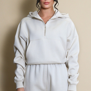 Conjunto de Sudadera Corta con Capucha Extra Grande para Mujer, de Algodón y Felpa, Color Sólido, Manga Larga, Estilo Casual para Primavera - Product Image 5