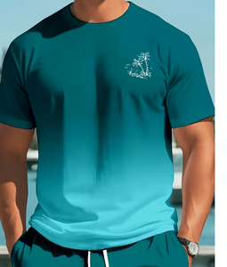 Ensemble T-shirt et short dégradé pour homme, col rond, tricoté, séchage rapide, tenue décontractée, imprimé logo frontal - Product Image 5