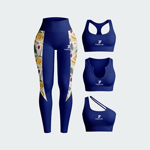 Ensemble de yoga T-Stitch Lab pour femmes, leggings côtelés taille haute, soutien-gorge de sport dos nageur, vêtements de sport sans couture en spandex pleine longueur - Product Image 3