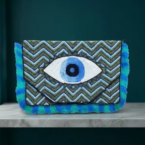 <b>Blue</b> <b>Beaded</b> Envelope Clutch Bag Fringe <b>Beaded</b> Handbag Chain Strap for Daily Travel Women - Product Image 2