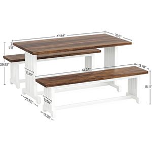 Set da Pranzo Contemporaneo in Stile Fattoria con Tavolo e 2 Panche Pieghevoli, Mobili da Cucina in Legno per Appartamenti - Product Image 5