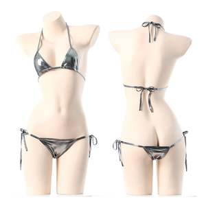 Ensemble de bikini rouge pour femmes, deux pièces, couleur unie, spandex, nylon, maillot de bain, bas string, coupe ajustée, style régulier, micro bikini - Product Image 3