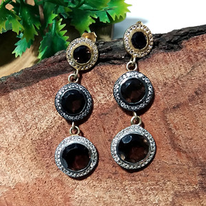 Natural Smoky Quartz & Zircon Hook <b>Drop</b> Earrings Solid 925 Sterling Silver Bohemian Style Handmade Women/Unisex Gift Jewelry - Product Image 2