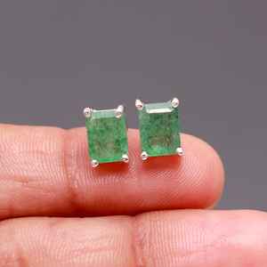 Boucles d'oreilles clous octogonales en quartz fraise vert naturel, argent sterling 925, bijoux minimalistes en pierres précieuses, cadeau délicat pour femme, soirée - Product Image 4