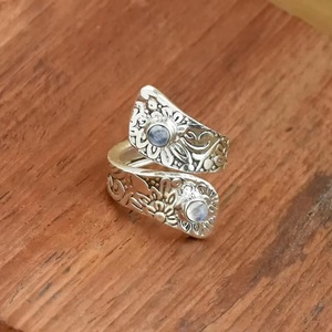 Wholesale 925 Sterling <b>Silver</b> Natural Moonstone <b>Ring</b> Handmade Floral Engraved <b>Adjustable</b> Gemstone <b>Ring</b> for Women - Product Image 5