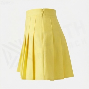 Minifalda Plisada para Mujer, Color Amarillo Sólido, Cintura Regular, Tejido de Tela, para Todas las Temporadas - Product Image 3