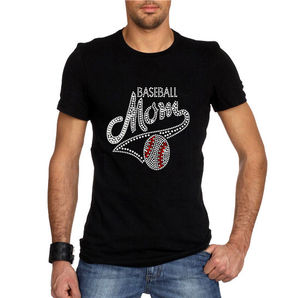 Men's & Women's Baseball Mom Rhinestone T-Shirt 2026 Deep Black Regular Fit Silver Red <b>Crystal</b> Sporty <b>Top</b> HD - Product Image 1