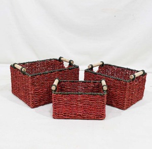 Nouvel ensemble de paniers de rangement en jonc de mer, bacs gigognes tressés pour le linge avec poignées en bois - Product Image 1