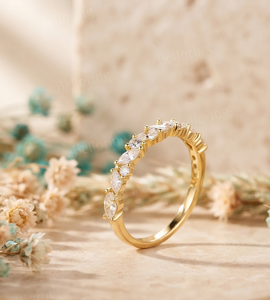 แหวนเพชรทรงมาร์คีส์และทรงกลมแบบซ้อนกันได้ ทอง 14K ผู้ผลิตเครื่องประดับสั่งทำ เครื่องประดับชั้นดี - Product Image 4