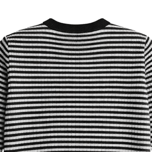 Haut en maille mérinos pour femme, col rond, manches longues, léger, doux, rayé, pull décontracté, couche de base, haut tendance - Product Image 6