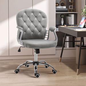 Sedia da Ufficio Contemporanea Grigia in Velluto con Bottoni Trapuntati, Girevole, Ergonomica, Regolabile in Altezza, con Funzionalità Executive, Realizzata in Rete di Nylon - Product Image 2