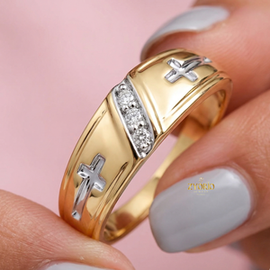 Luxury Cross Design Diamond <b>Ring</b> 14K 18K Yellow Gold Religious Band Lab Grown Diamond Men Women Wedding Faith Jewelry - Product Image 4