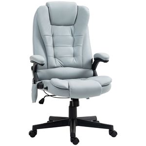 Sedia da Ufficio Grigio Chiaro a 6 Punti in Microfibra con Massaggio, Schienale Reclinabile e Funzione Riscaldante - Product Image 1