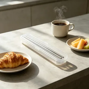 Ensemble de baguettes en acier inoxydable avec étui transparent, couverts portables pour restaurant, restauration, voyage, repas - Product Image 4