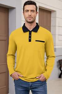 Camisas Polo Casuales de Manga Larga para Hombre, Polos de Algodón, Camiseta Clásica con Cuello de Botones y Bolsillo para Golf - Product Image 4