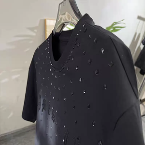 Men's Casual Polyester Front Logo Rhinestone Geometric Pattern Pattern 280 Grams Loose Fit O Neck Short Sleeve Knitted - Product Image 3