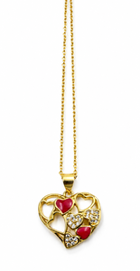 Collar Personalizado Chapado en Rodio con Colgante de Corazón de Esmalte Rojo, Racimo de Circonitas, Filigrana Calada y Cadena de Cable, Regalo Romántico para Mujer - Product Image 2