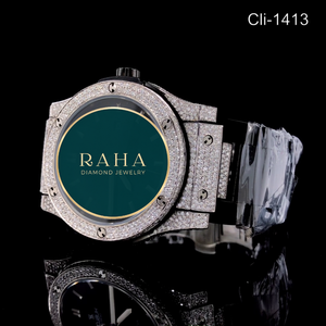 Montre de luxe RAHA en moissanite, bracelet en acier inoxydable de 42 mm, mouvement à quartz analogique, cristal saphir, chiffres romains - Product Image 4