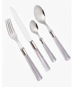 Elegant Flatware Set With <b>Plastic</b> Handles High <b>Mirror</b> Polish Dishwasher Safe For Wedding Occasion Silver Color Metal Cutlery - Product Image 1