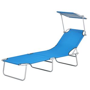 Sdraio Pieghevole Blu con Parasole per Piscina Esterna, Cuscino in Olefin e Telaio in Alluminio, per Applicazioni a Bordo Piscina - Product Image 1